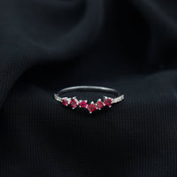 Lab grown ruby and diamond half eternity ring from Rosec Jewels featuring alternating gemstones in a sleek gold band.