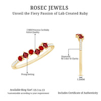Lab grown ruby and diamond half eternity ring by Rosec Jewels featuring a row of vibrant rubies and sparkling diamonds set in a sleek band.