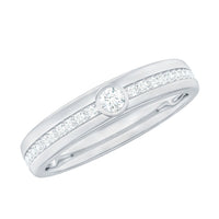 Bezel set moissanite unisex wedding band ring from Rosec Jewels with a sleek, polished silver finish and gemstone accents.