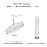 Bezel set moissanite unisex wedding band ring by Rosec Jewels with a sleek, polished design and sparkling center stones.