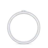 Bezel set moissanite unisex wedding band ring from Rosec Jewels with a sleek silver finish and a sparkling central gemstone.