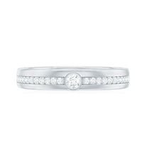 Bezel set moissanite unisex wedding band ring by Rosec Jewels, showcasing a sleek design with sparkling moissanite stones.