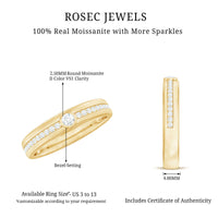 Bezel set moissanite unisex wedding band ring by Rosec Jewels, featuring a sleek, modern design with sparkling gemstone.