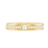 Bezel set moissanite unisex wedding band ring from Rosec Jewels with a sleek, polished design and sparkling gemstone accents.