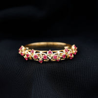 Natural Ruby Filigree Band Ring for Anniversary