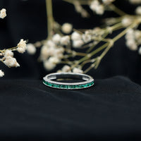 Baguette Cut Lab Grown Emerald Eternity Ring with Beaded Detailing