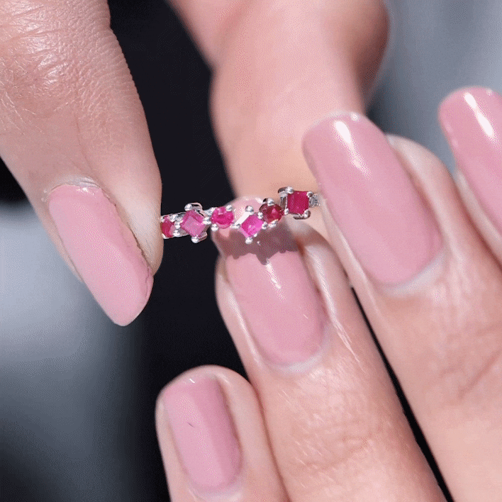 Minimal Ruby Half Eternity Ring by Rosec Jewels featuring diamonds and a sleek design in white gold.
