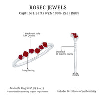 Rosec Jewels minimal ruby and diamond half eternity ring with sleek band and sparkling stones.
