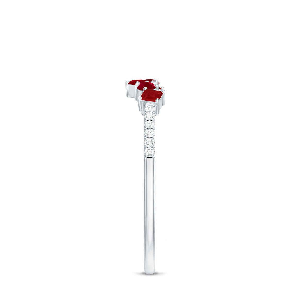 Minimal Ruby Half Eternity Ring with diamonds by Rosec Jewels, showcasing a sleek band with sparkling gemstones.
