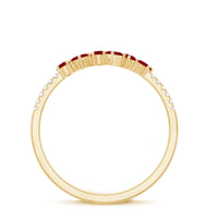 Rosec Jewels minimal Ruby half eternity ring with diamond, showcasing a sleek band with embedded gemstones.