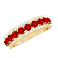 Lab created ruby and diamond wedding anniversary ring from Rosec Jewels, featuring a sparkling gemstone band with certificate.