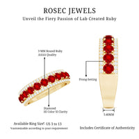 Lab-created ruby and diamond wedding anniversary ring by Rosec Jewels, featuring a sparkling band with a certification.