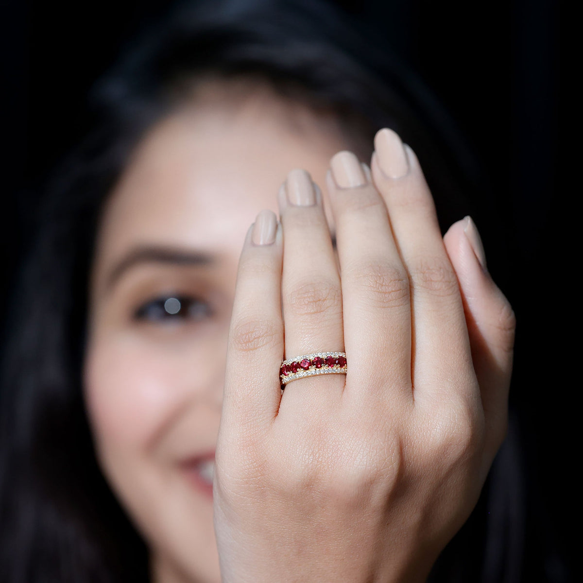 Rosec Jewels lab-created ruby and diamond wedding anniversary ring with certificate, featuring intricate design and sparkling gemstones.