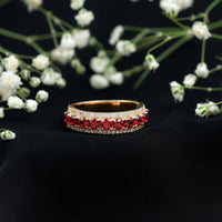 Lab-created ruby and diamond wedding anniversary ring by Rosec Jewels with a certificate, featuring a sparkling band design.