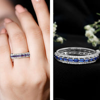 Lab Grown Blue Sapphire Eternity Wedding Band With Natural Diamond
