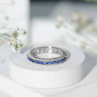 Lab Grown Blue Sapphire Eternity Wedding Band With Natural Diamond