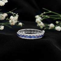 Lab Grown Blue Sapphire Eternity Wedding Band With Natural Diamond