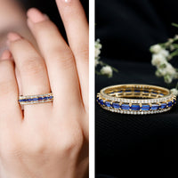 Lab Grown Blue Sapphire Eternity Wedding Band With Natural Diamond