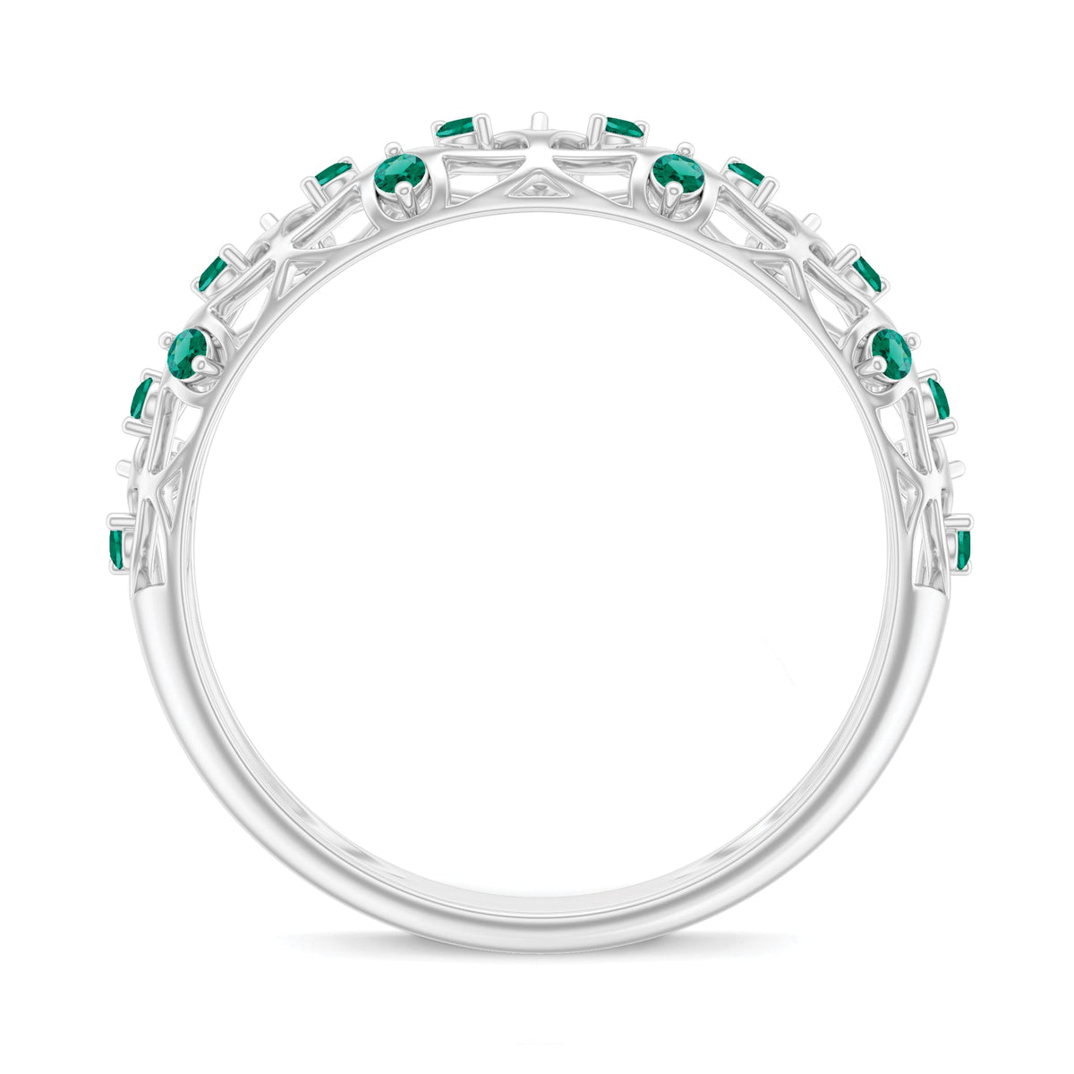 Certified Lab Grown Emerald Half Eternity Band with Filigree Details