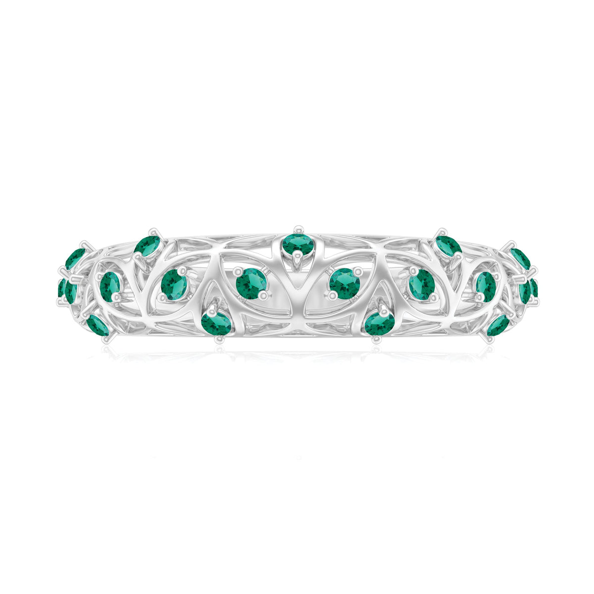 Certified Lab Grown Emerald Half Eternity Band with Filigree Details