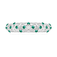 Certified Lab Grown Emerald Half Eternity Band with Filigree Details