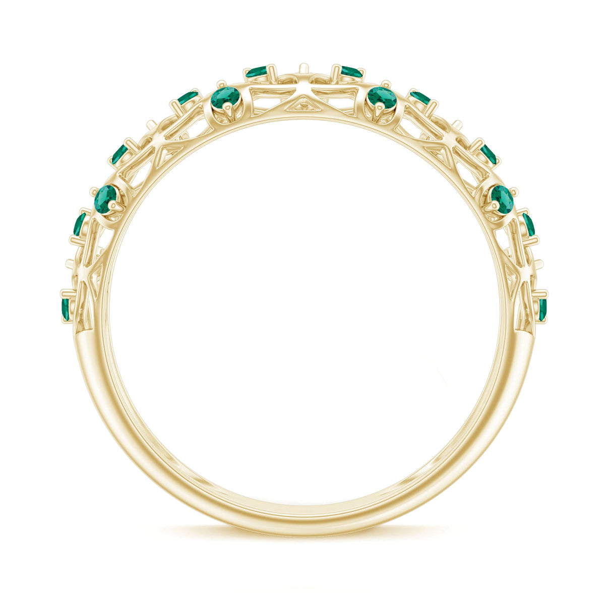 Certified Lab Grown Emerald Half Eternity Band with Filigree Details