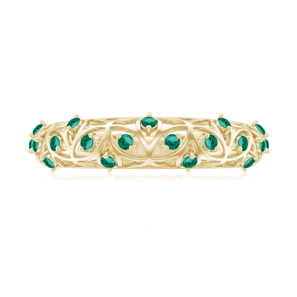 Certified Lab Grown Emerald Half Eternity Band with Filigree Details