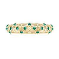 Certified Lab Grown Emerald Half Eternity Band with Filigree Details