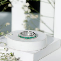 Baguette Cut Lab Grown Emerald and Moissanite Wedding Band