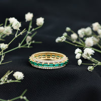 Baguette Cut Lab Grown Emerald and Moissanite Wedding Band