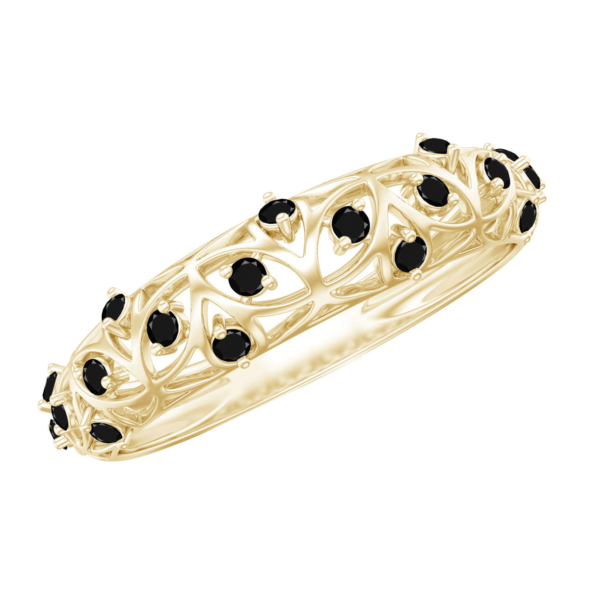 Round Cut Certified Black Onyx Filigree Wedding Band