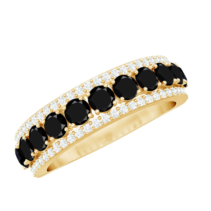 Certified lab-grown black and white diamond half eternity band ring for women by Rosec Jewels, showcasing sparkling diamonds and elegant design.