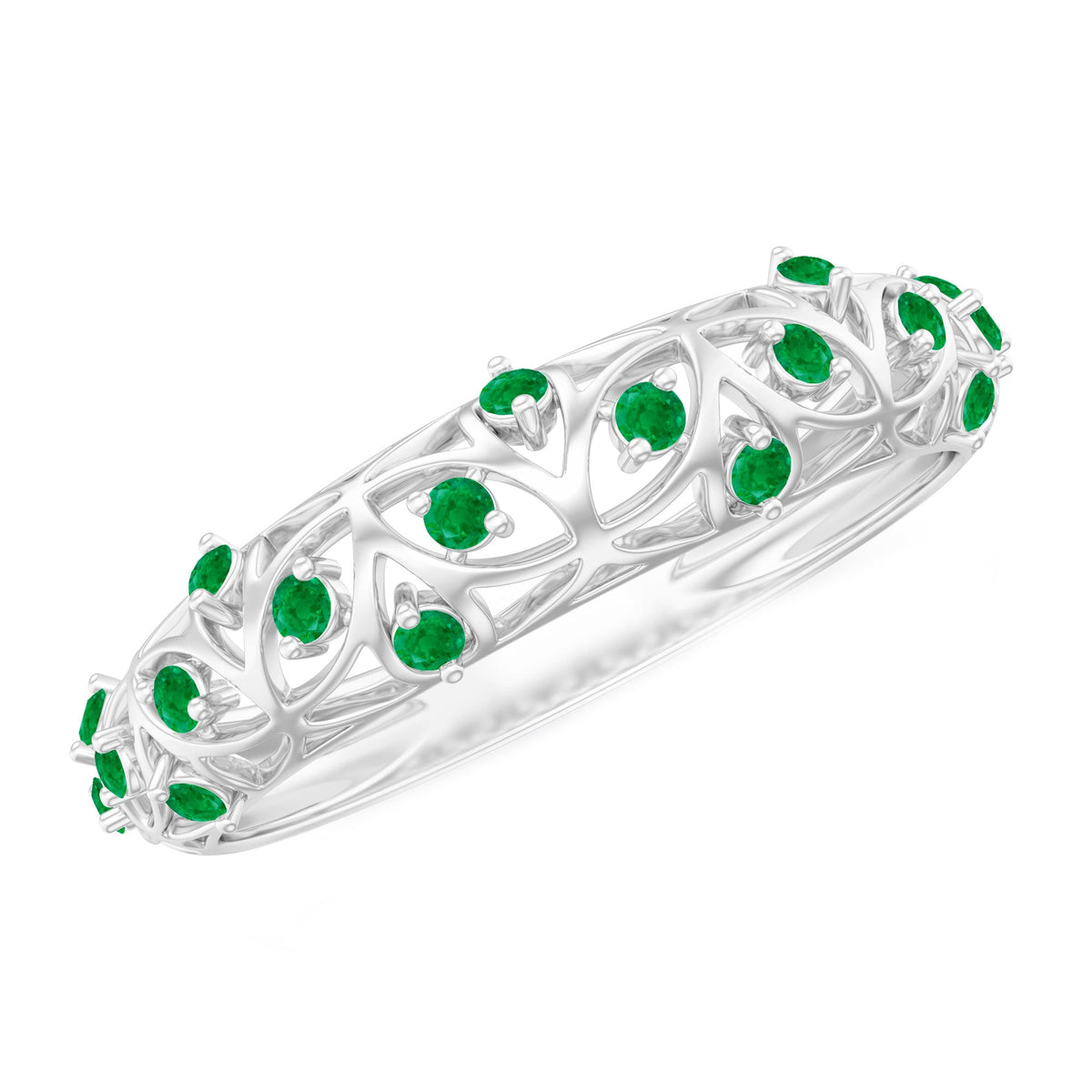 Natural emerald filigree wedding band for women by Rosec Jewels, featuring intricate gold filigree detailing and vibrant green emeralds.