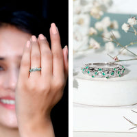 Natural emerald filigree wedding band for women by Rosec Jewels featuring intricate design and vibrant green emerald gemstone.