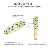 Natural emerald filigree wedding band for women with intricate gold detailing, showcasing elegant craftsmanship by Rosec Jewels.