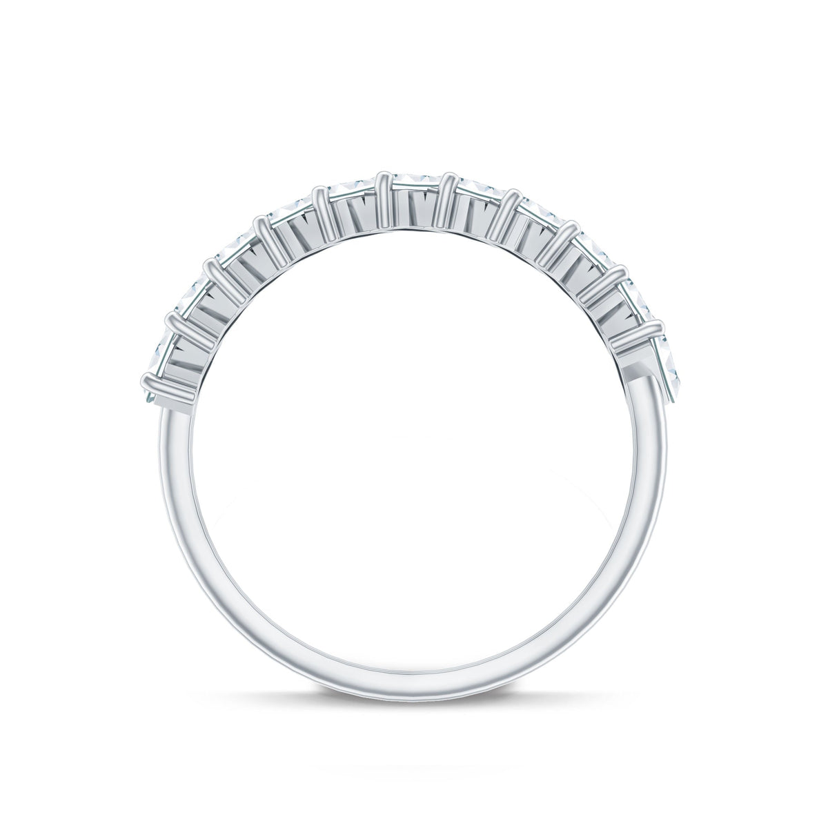 Certified Moissanite Baguette Cut Half Eternity Ring by Rosec Jewels, showcasing sparkling baguette-shaped moissanite stones set in a sleek ring.