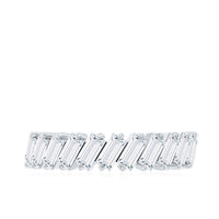 Certified Moissanite baguette cut half eternity ring by Rosec Jewels, showcasing sparkling gemstone design and elegant ring band.
