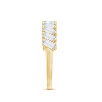 Certified Moissanite baguette cut half eternity ring by Rosec Jewels, showcasing sparkling gemstones set in a sleek band.