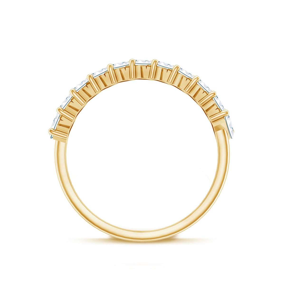 Certified Moissanite baguette cut half eternity ring featuring sparkling gemstones set in a sleek band by Rosec Jewels.