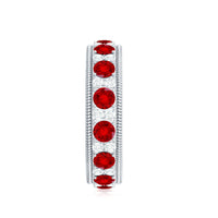 Round cut lab created ruby and diamond wedding band by Rosec Jewels, showcasing sparkling gemstones and elegant band design.
