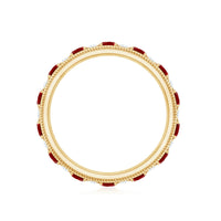 Round cut lab-created ruby and diamond wedding band by Rosec Jewels, showcasing a sparkling band with vibrant red rubies and shimmering diamonds.