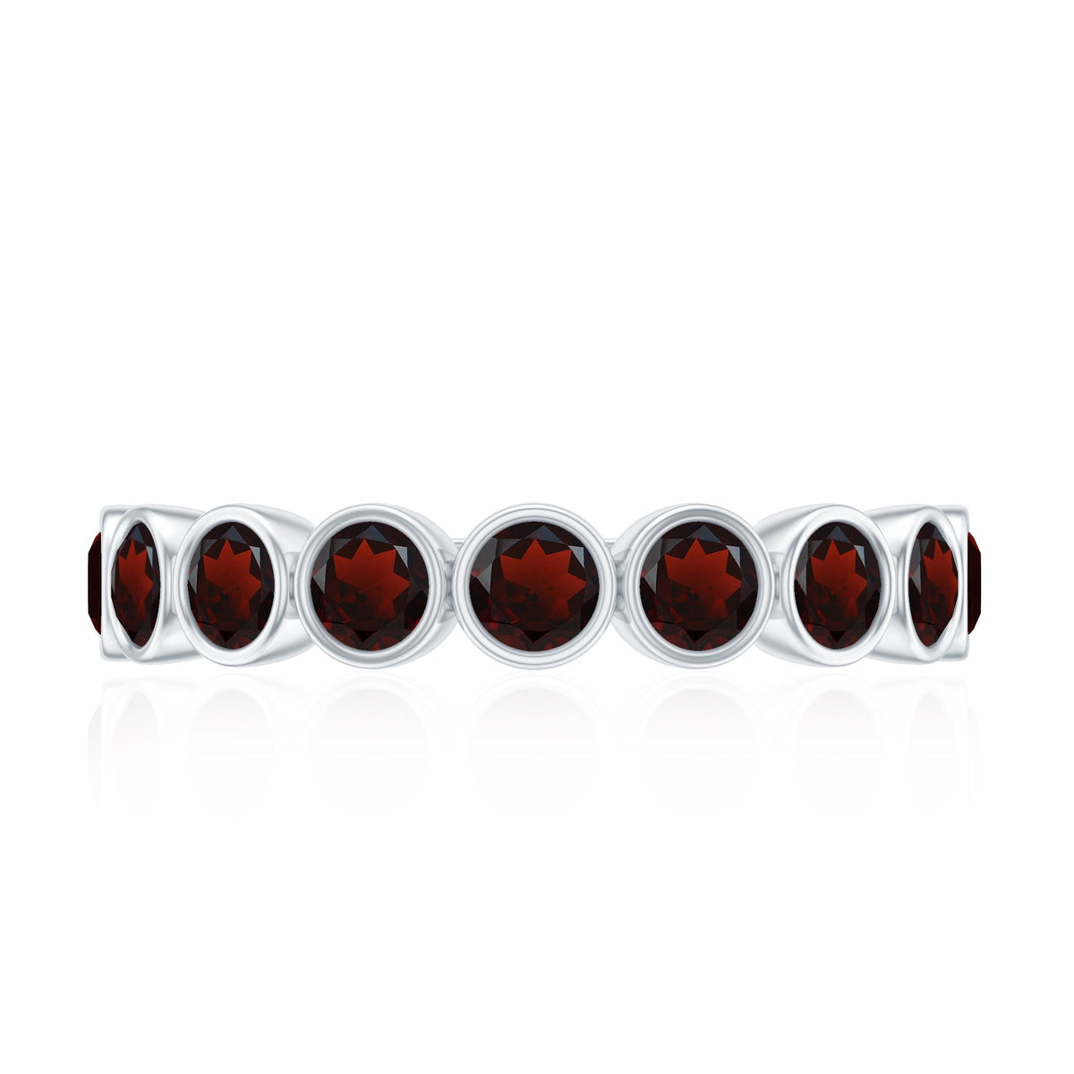 Certified Real Garnet Half Eternity Ring in Bezel Setting
