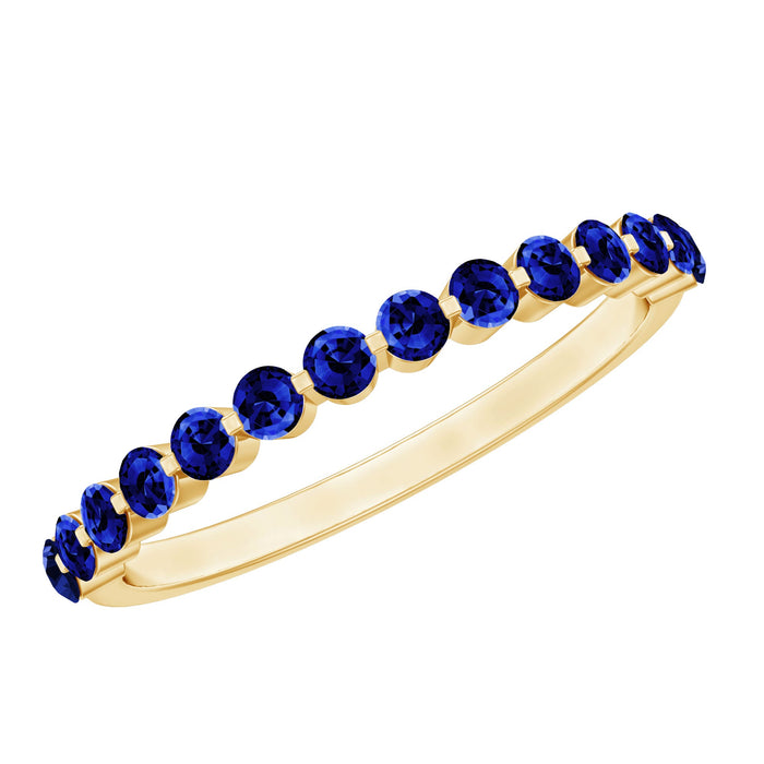 Certified lab-grown blue sapphire half eternity ring for women by Rosec Jewels, showcasing a band with blue sapphires and elegant design.