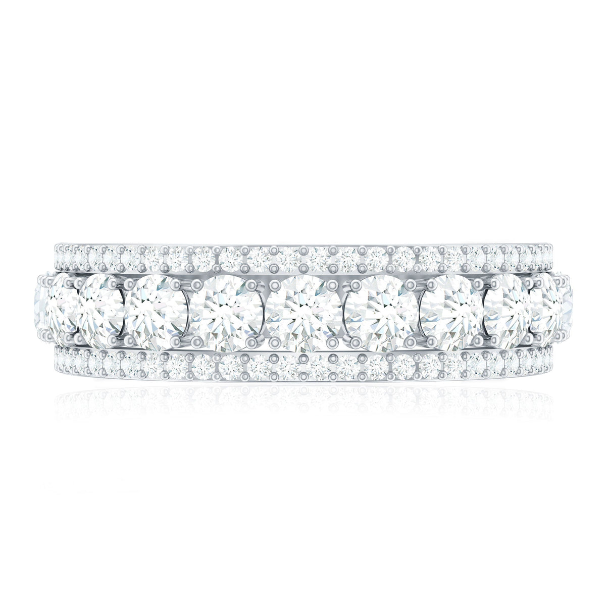 Certified Moissanite wedding anniversary band ring for women with sparkling stones, from Rosec Jewels.