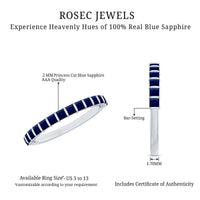 Princess Cut Blue Sapphire Half Eternity Wedding Band For Women