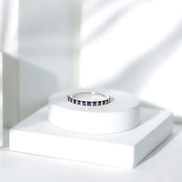 Princess Cut Blue Sapphire Half Eternity Wedding Band For Women