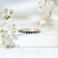 Princess Cut Blue Sapphire Half Eternity Wedding Band For Women