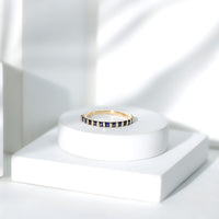 Princess Cut Blue Sapphire Half Eternity Wedding Band For Women