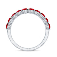 Oval Cut Created Ruby Half Eternity Ring in Bar Setting