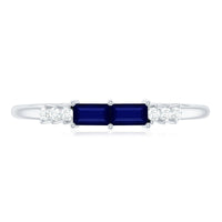 Natural Baguette Shape Blue Sapphire Promise Ring with Diamond